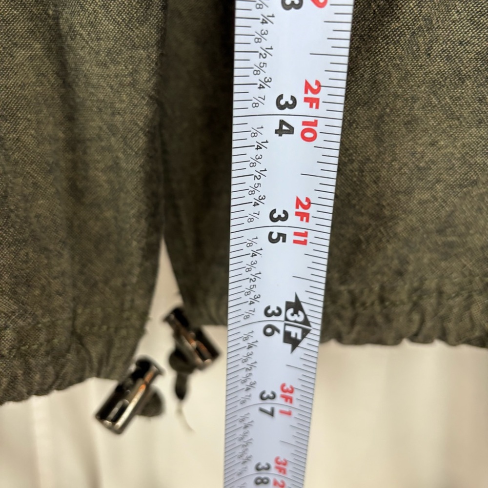 DKNY Olive Linen Trench Jacket w\ Belted Waist 4 Pockets 3/4 Sleeve Roll | Small - Picture 15 of 16